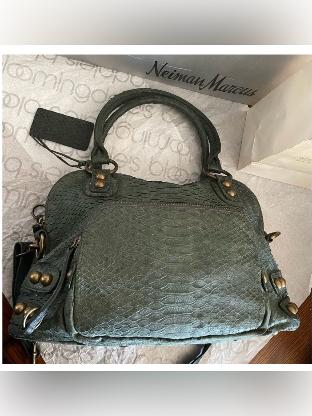 Neiman Marcus Authentic Designer Green Croc Satchel Bag $795